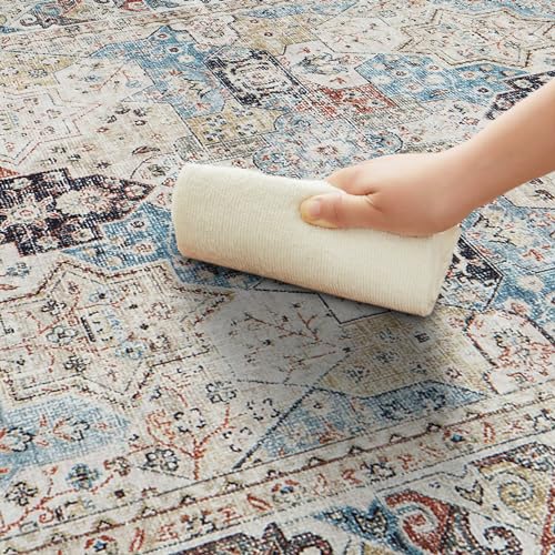 Hafaa Machine Washable Bedside Small Rug 40x60 cm - Soft Short Pile Abstract Area Rugs For Bedroom Entrway Non Slip Floor Carpet Traditional Vintage Cashmere Door Mat For Kitchen Bathroom, Coastal - Image 6