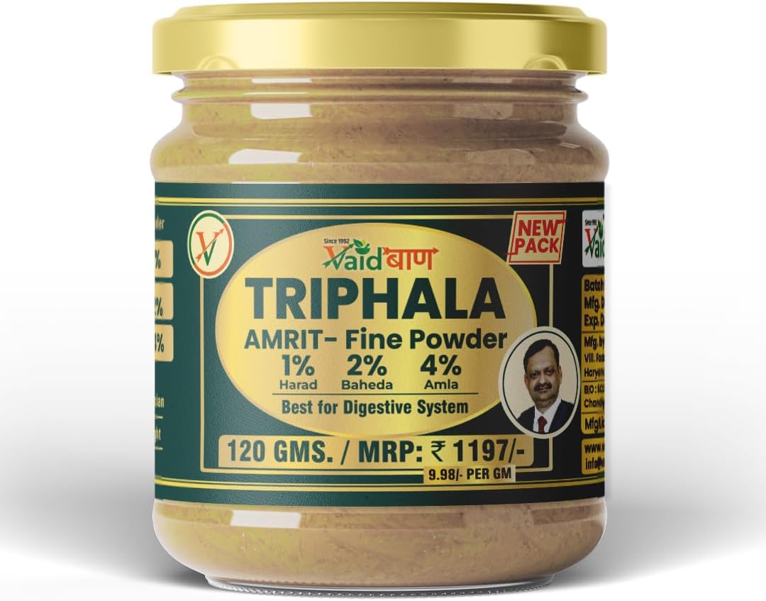 Vaidban Triphala Fine Powder (churna) 120g - Traditional Ayurvedic Churna for Digestion, Constipation Relief & Detox | Pure Amalaki, Bibhitaki & Haritaki | Natural Colon Cleanse & Gut Health Supplement