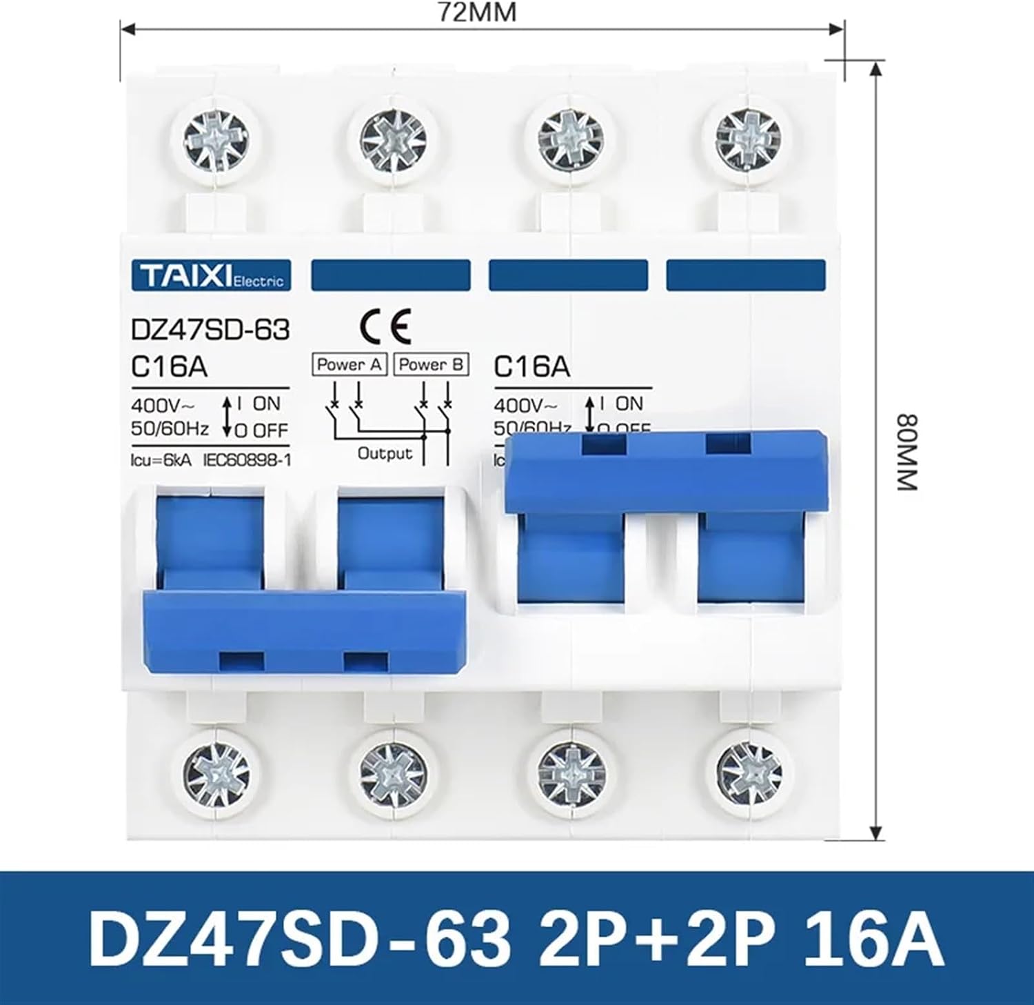 Manual Dual Power Transfer Switch/Interlock Circuit Breaker Photovoltaic Power AC 220V 380V with Leakage Protection(2P-2P Leakage,AC 50A - AC 50A)