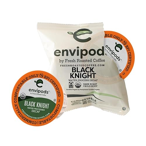 Fresh Roasted Coffee, Envidios descafeinados de agua suizo Black Knight orgánico, tostado oscuro, Kosher de comercio justo, 36 unidades, envueltas