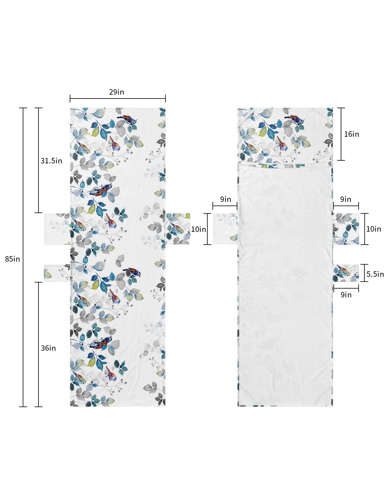 Pastoral Botanical Beach Lounge Chair Towel Cover, Soft Chaise Lounge Towel with Side Pockets Patio Pool Chairs Cover for Beach/Pool Sunbathing 29x85 Blue Teal Leaf Farmhouse Country