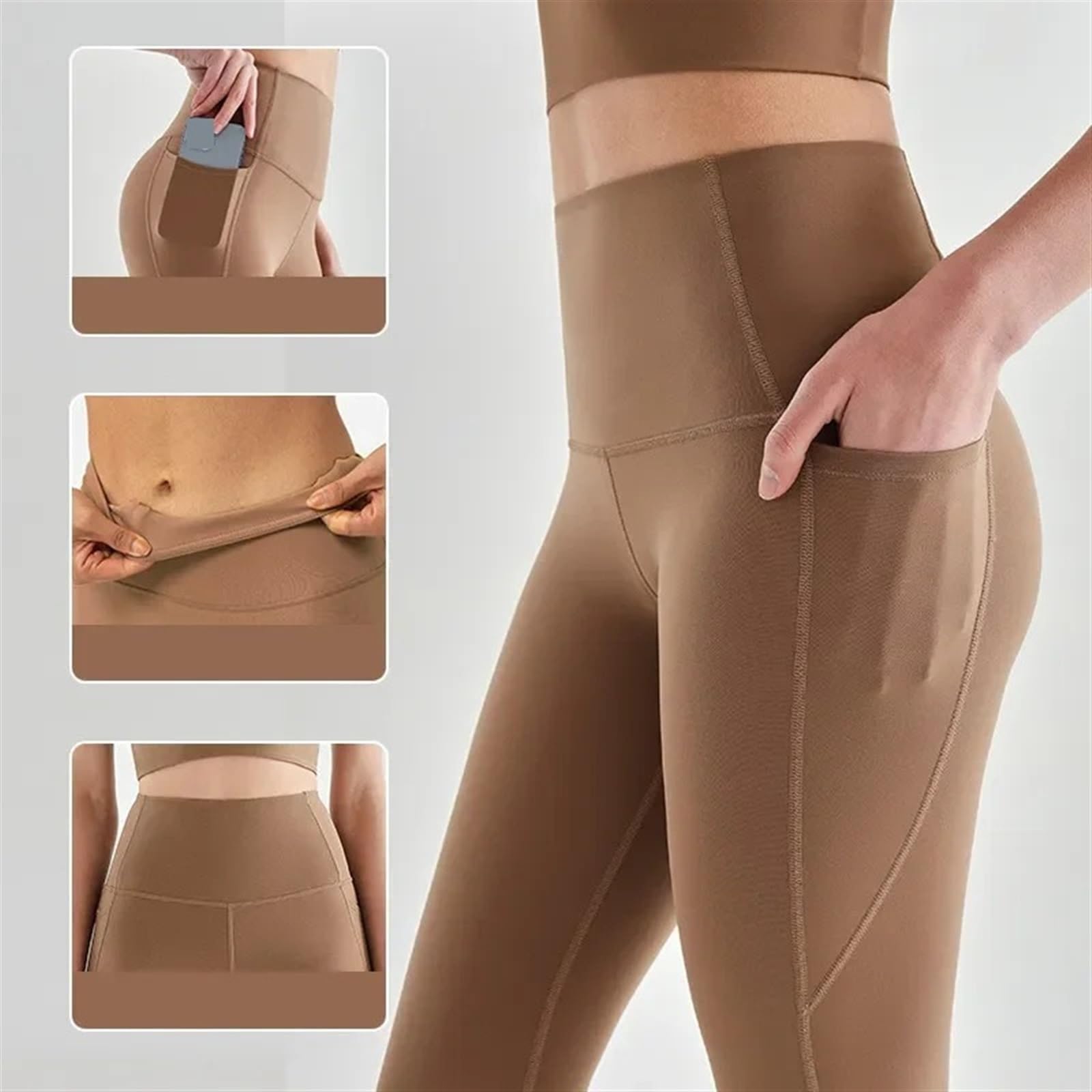 Pantalones de Yoga for mujer, mallas Push Fitness suaves de cintura alta con bolsillo lateral, mallas elásticas sin costuras for realzar la cadera, pantalones informales for correr Leggings mujer(Pink