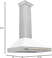 Vista 8 de ZLINE Autograph Edition - Campana extractora convertible de acero inoxidable satinado de 36 pulgadas con carcasa blanca mate y mango dorado pulido
