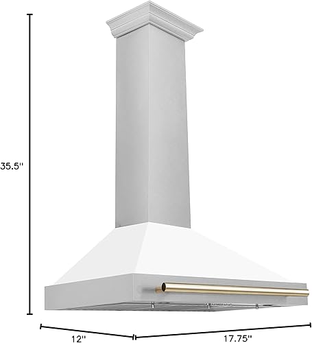 Miniatura 8 de ZLINE Autograph Edition - Campana extractora convertible de acero inoxidable satinado de 36 pulgadas con carcasa blanca mate y mango dorado pulido