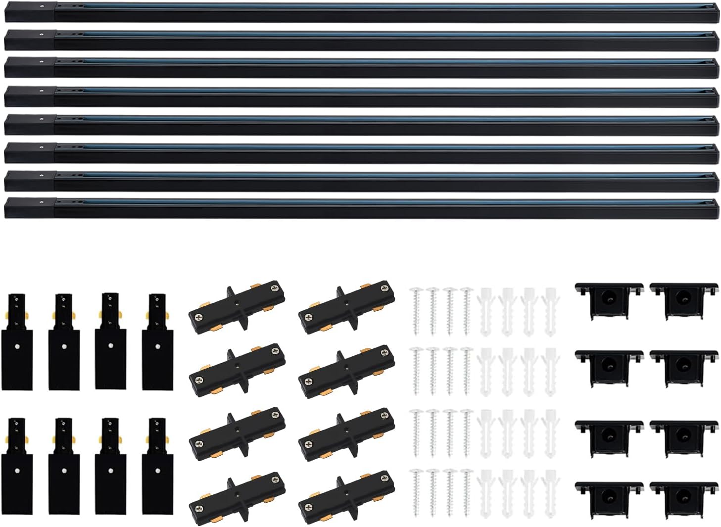 26FT H Type Black Track Lighting Rails Kit with End Caps and Live End Feed Connector, Compatible with 3-Wire Single Circuit H Style Track System