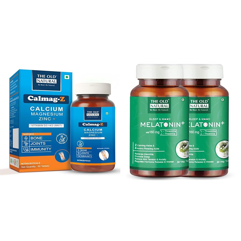 Calmag-Z Calcium Magnesium Zinc Tablets with Vitamin D3 & K2 MK7, Calcium Citrate | The Old Natural Melatonin 6 mg + Tagara 160 mg Sleep Aid Tablets | Supports Deep Relaxation & Rest-image-20