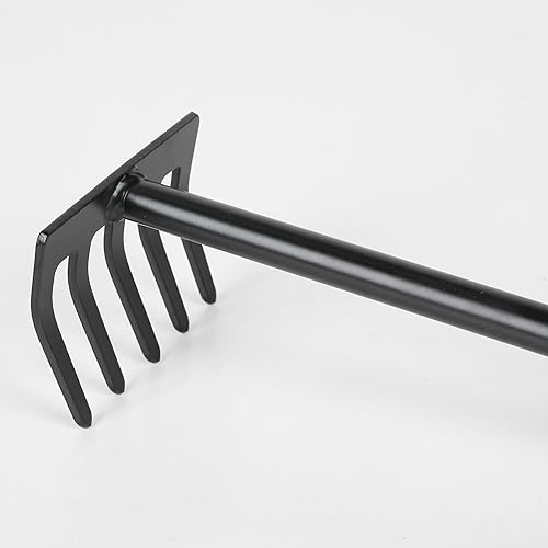 Miniatura 5 de Worth Garden - Rastrillo de mano de 5 dientes - Mano de metal con recubrimiento en polvo y mango de madera - Herramienta de mano de jardín para