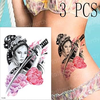 3pcs Lot Samourai Japonais Tatouage Femme Geisha Tatouage Autocollant Pivoine Fleur Fille Corps Corps Maquillage Tatouage Halloween Cadeau 3pcs 13 Amazon Fr Cuisine Maison