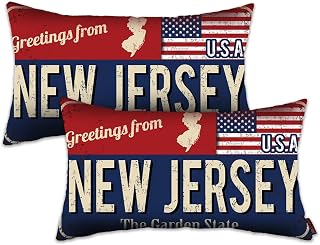New Jersey Throw Pillow Cover 12x20 Set of 2, New Jersey Decor Gift Souvenir, American Flag License Plate Lumbar Pillowcase, Greetings from The Garden State(NJ, USA) - Cushion Case Sham, No Inserts