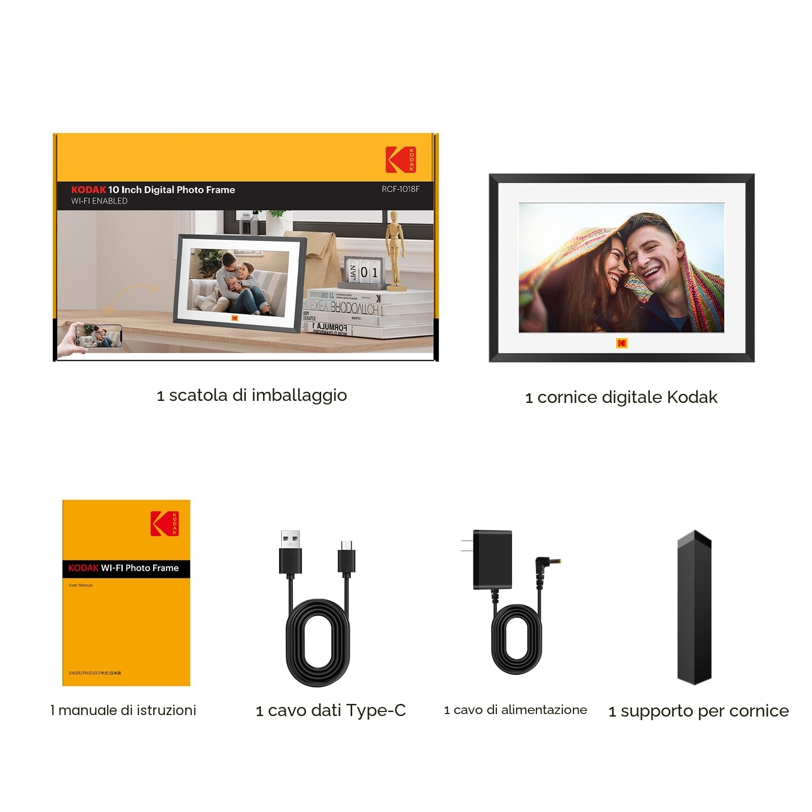 KODAK WiFi Cornice Digitale 10 Pollici, Cornice Foto Digitale con HD IPS Touch Screen, 32 GB di Memoria, Auto-Rotazione, Smart Elettronica Portafoto Digitale Condivisione di Foto/Video/Musica via APP