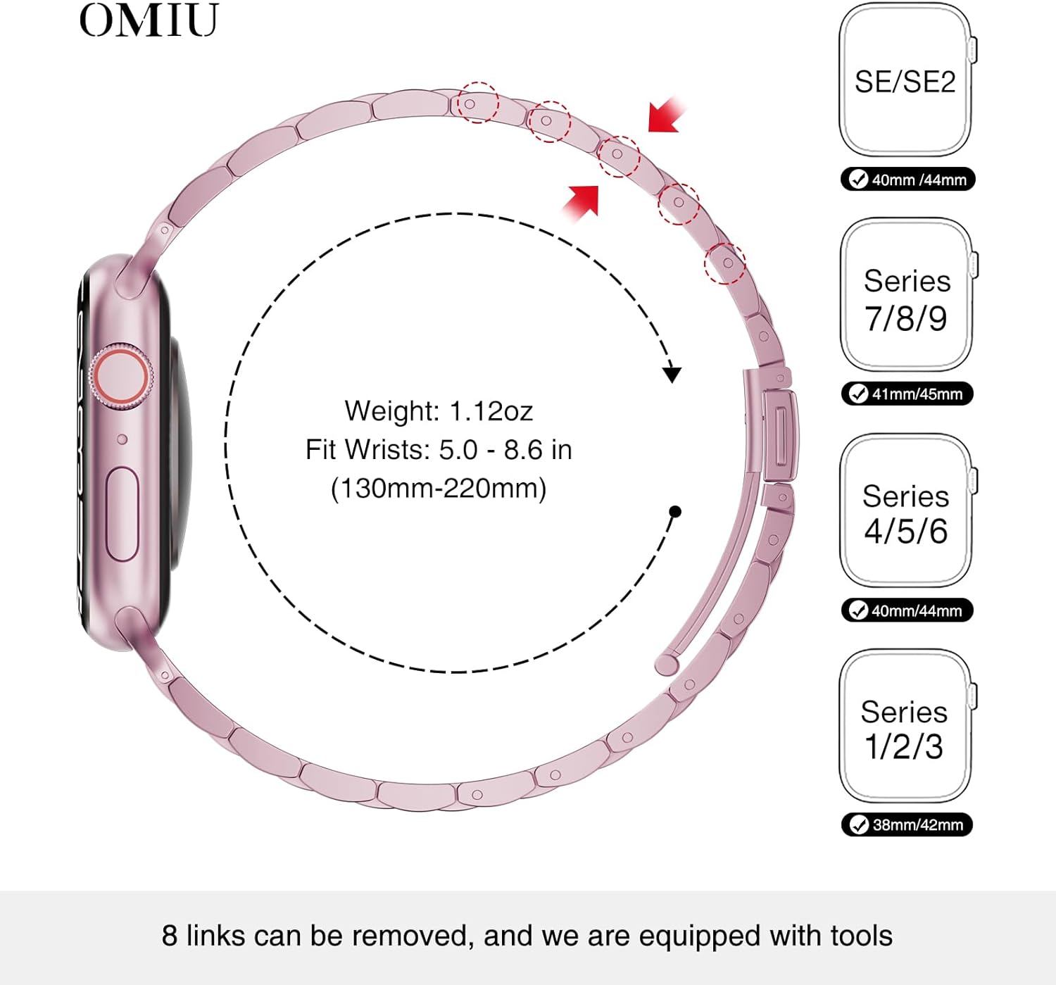 Thin Band Compatible with Apple Watch 40mm 38mm 41mm 42mm 44mm 45mm 49mm, Premium Stainless Steel Metal Replacement Adjustable Wristband Strap for iWatch Ultra SE Series 8/7/6/5/4/3/2/1 Women Men - Image 3