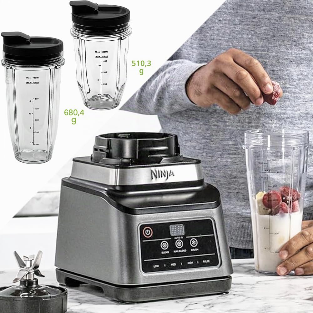 18oz/ 24oz Tazza di Ricambio Compatibile con Ninja Frullatore BN750EU BN495EU BN800EU TB301EU TB401EU CB100EU CB350EU, con 2 Coperchio Pieghevole, Parti di Ricambio Accessorio per Frullatore