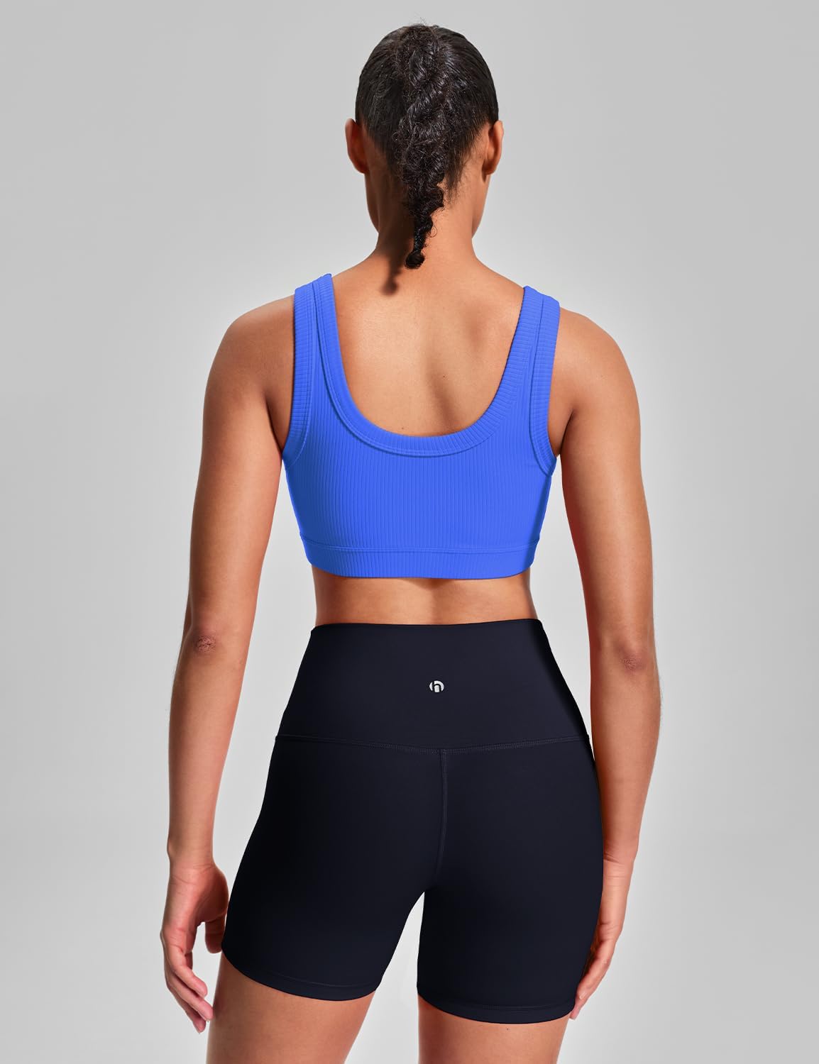 HeyNuts Ribbed Sports Bras for Women, U Back Wireless Medium Impact Workout Yoga Tops Padded with Built in Bras A-D Cups