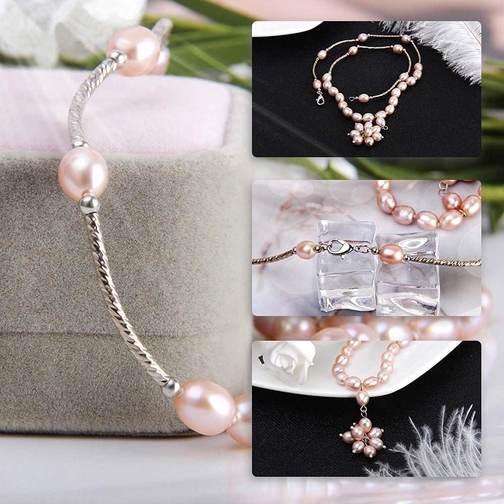 Flower Pink Oval Freshwater Pearl Necklace for Women's Pearl Strand Necklaces