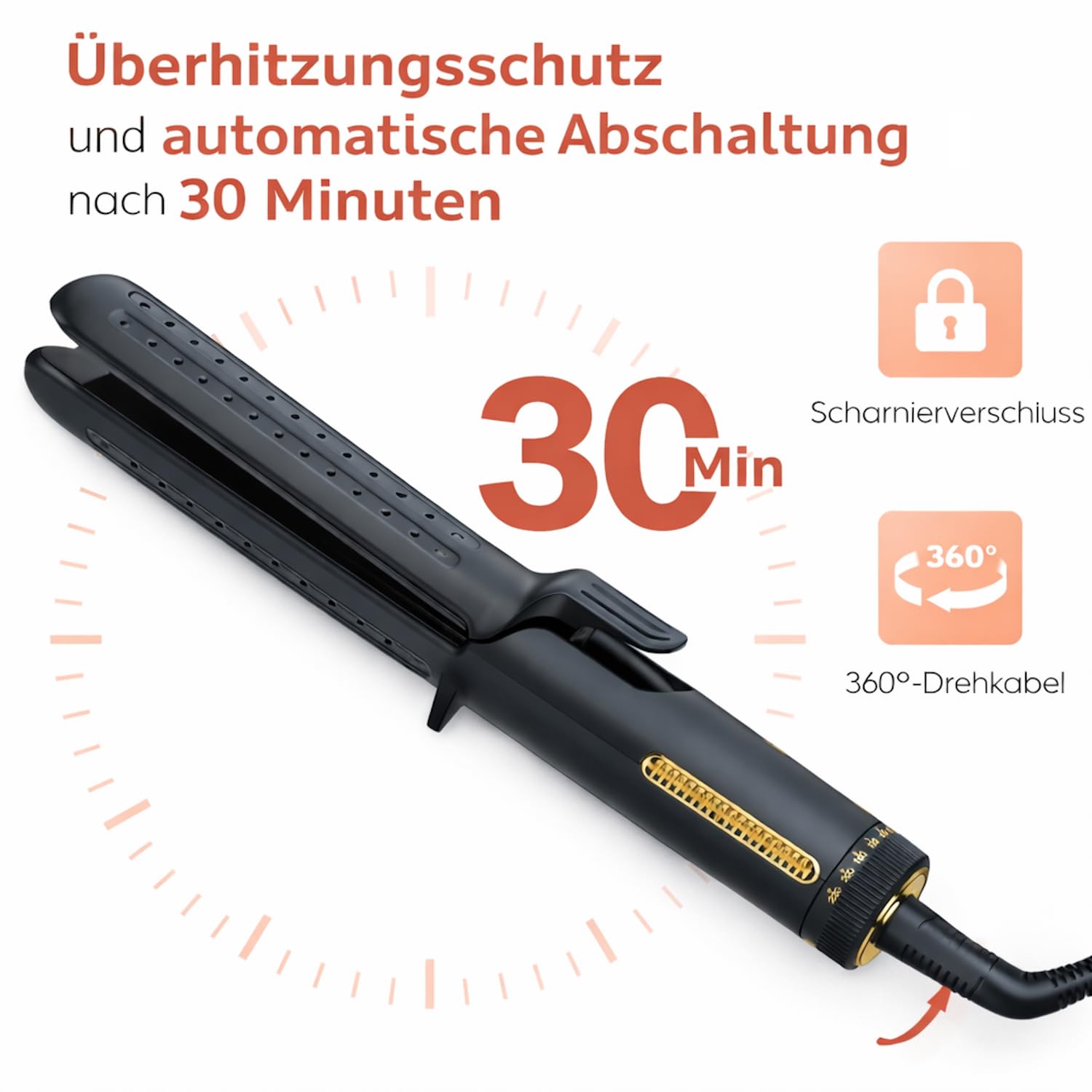 Rotschopf24 Efalock Stylair Classic Glätteisen, Locken/Wellen + Tasche | 2in1 Haarglätter für glattes Haar, Locken und Wellen. Airflow mit Hitze und Kaltluft, Keramikplatten 140–220 °C. 42W