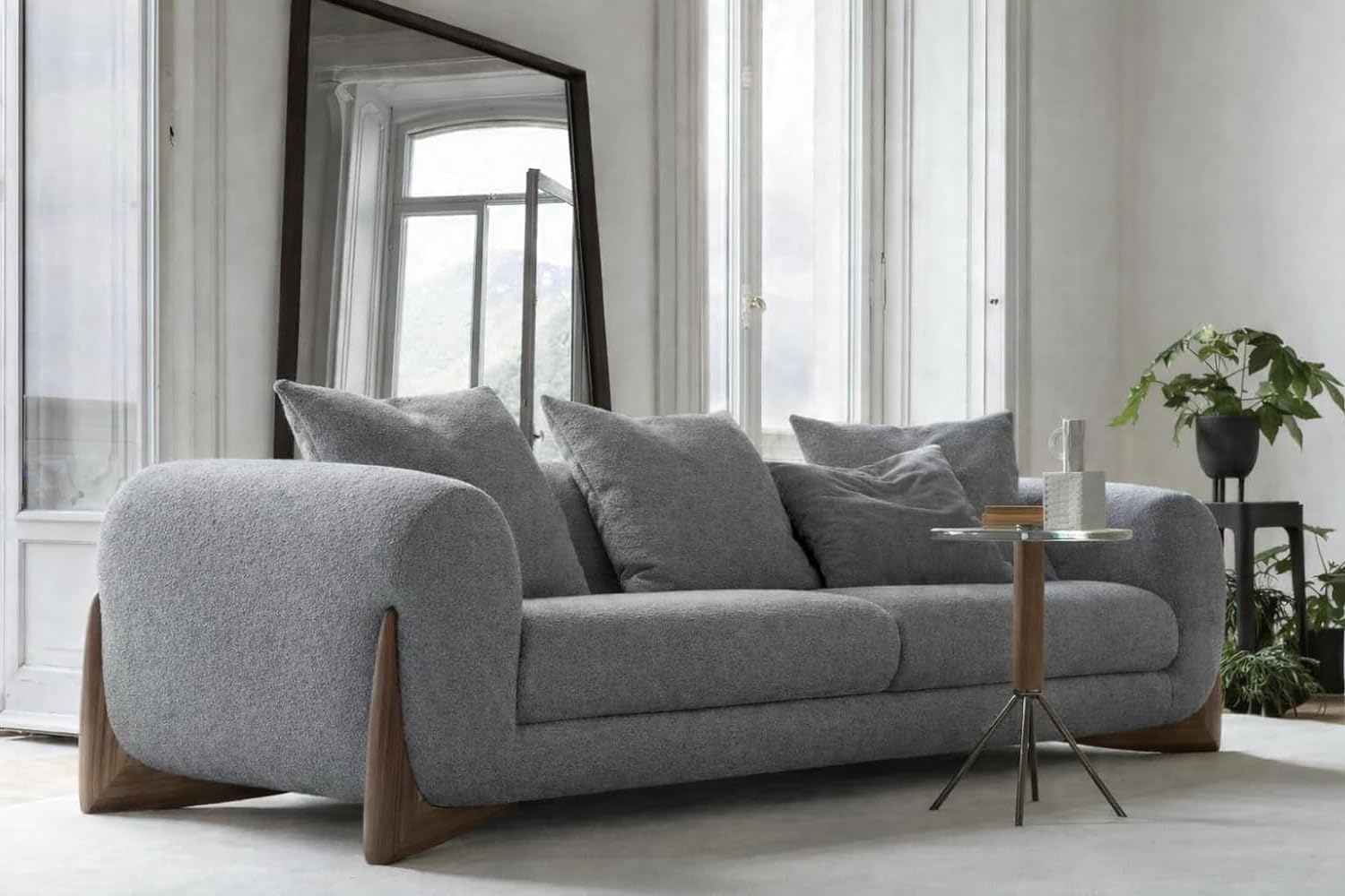 Modern Chesterfield Style Boucle Fabric Sofa for Home with Pillows – Premium Comfortable Back for Living Room, Hallways Bood Room. (Grey)-image-41