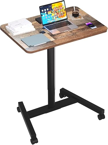 Vista 46 de Escritorio móvil de pie de 28 pulgadas de altura ajustable, escritorio de pie portátil con ruedas bloqueables, mesa rodante para el hogar, oficina