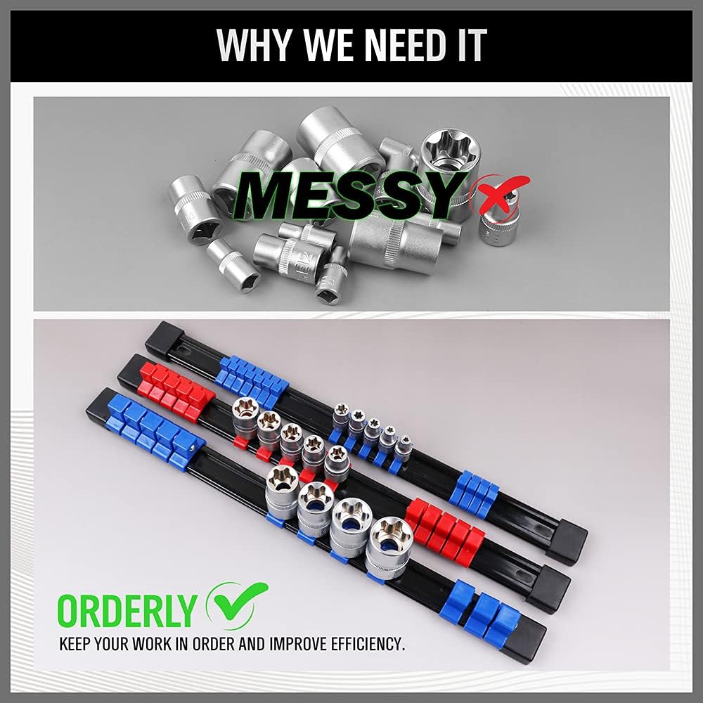 SWANLAKE ABS Socket Organizer Drive Socket Holder, 6PCS 1/4-Inch x 32 Clips, 3/8-Inch x 30 Clips, 1/2-Inch x 24 Clips, Premium Quality Socket Clip Rail Holder : Automotive