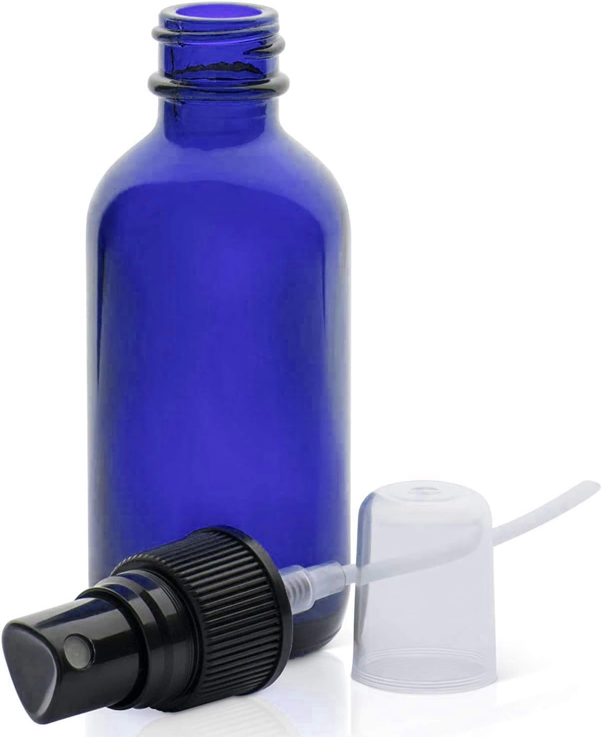 2oz Glass Spray Bottles for Essential Oils, Small Empty Spray Bottle, Fine Mist Spray - Set of 12 Blue Bottles with Black Mister Tops