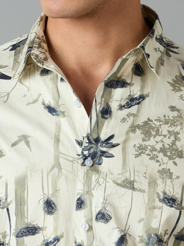 Image of Men's Printed Regular Fit Full Sleeves Cotton Formal Shirt