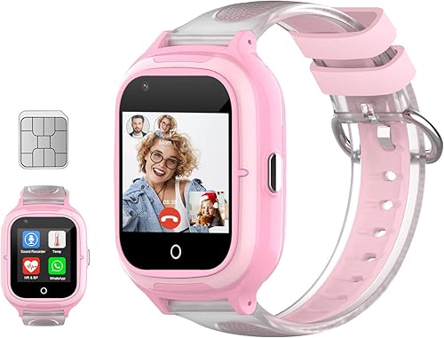 LogHog 4G - Relojes inteligentes para niñas, teléfono de muñeca desbloqueado con seguimiento GPS en tiempo real, videollamadas, cámara, temperatura,