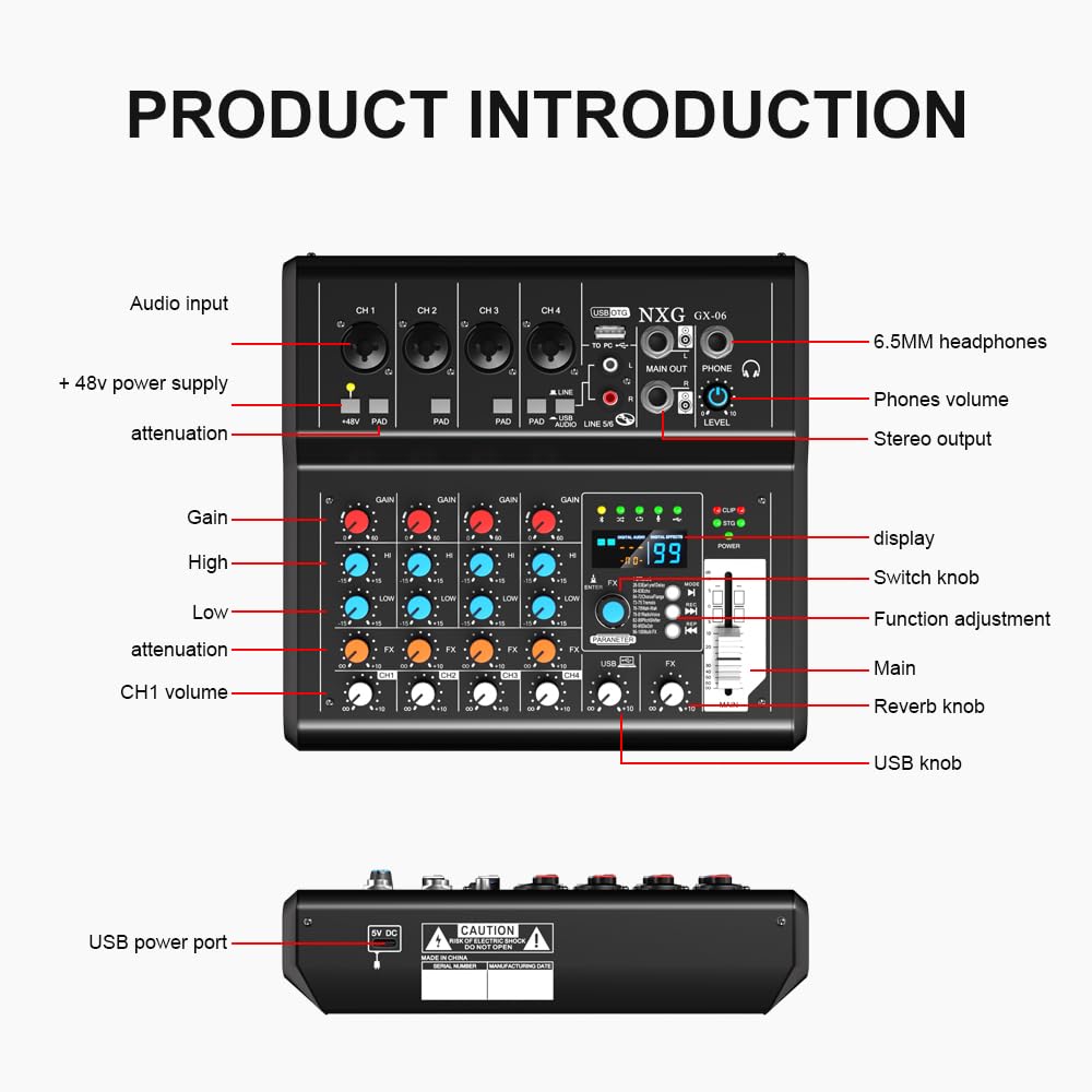Amazon.com: Yamnweo GX-06 Black 6-Channel Portable Audio Mixer