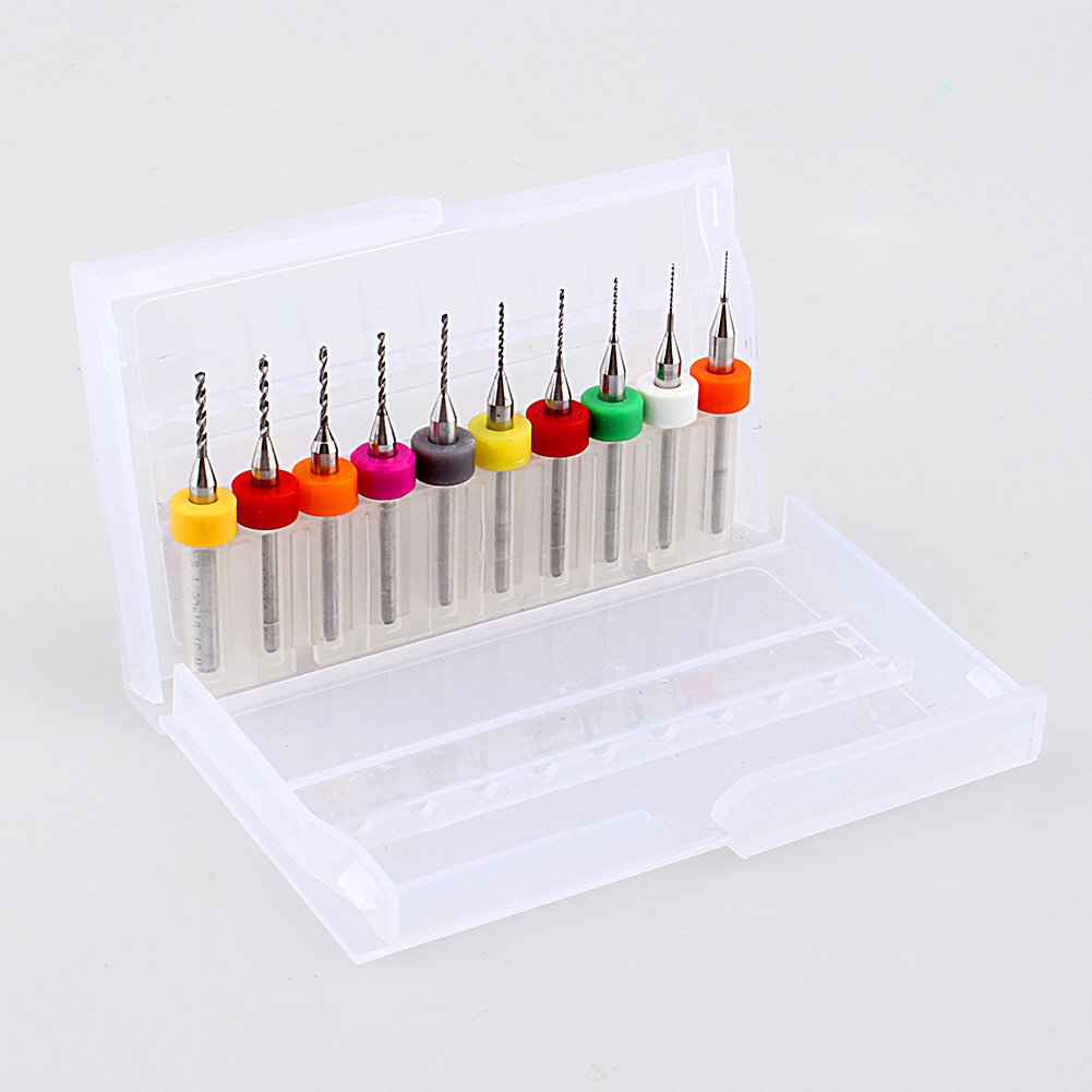 10-Piece Carbide Micro Drill Bit Set 0.3-1.2mm 3.175mm Shank for PCB Circuit Board Precision Drilling