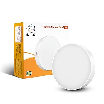 wipro Polycarbonate Garnet 12W Rimless Round Led Surface Panel|Warm White Light (2700K)|Elegant Rimless Design for Wider Spread of Light|Surface Mounted Led Down Light for Ceiling|Pack of 1 - image, photos