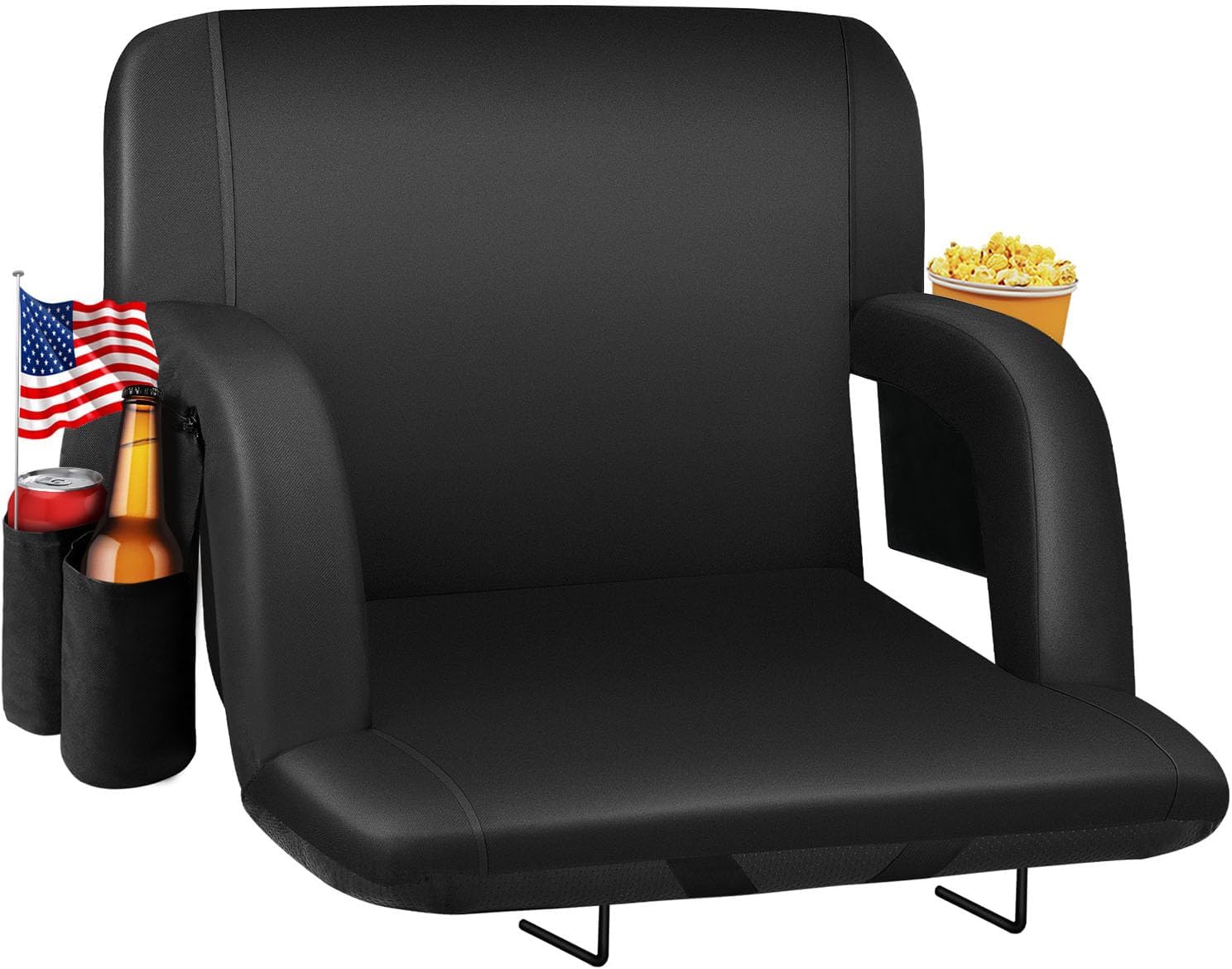 HOPERAN Stadium Seats for Bleachers with Back Support, Half-fold Portable Bleacher Chairs with Back and Cushion, 600D Waterproof Reclining Extra Wide Bleacher Seat for Outdoor Sports Black 1pc 23"