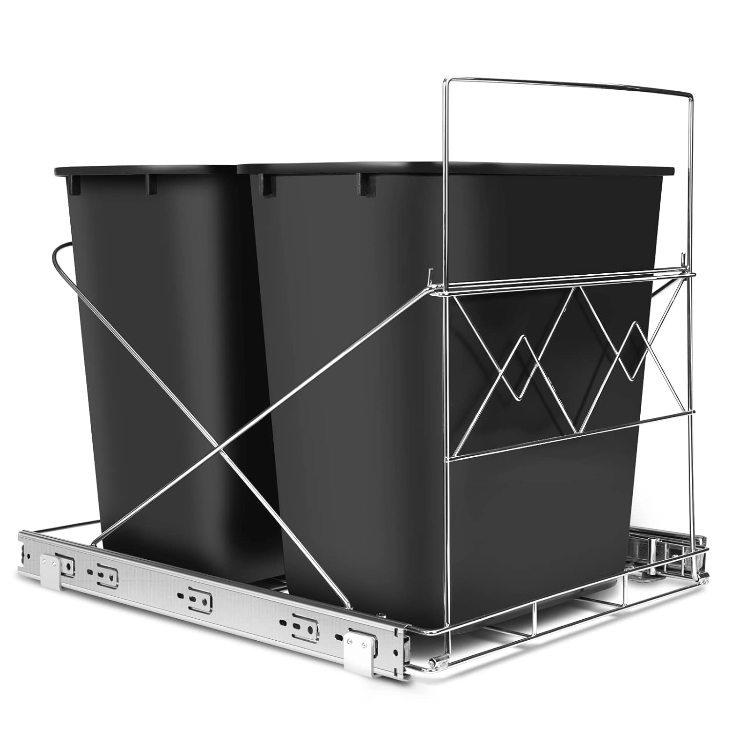 Double 35Quart PullOut Trash Can Under Sliding Trash