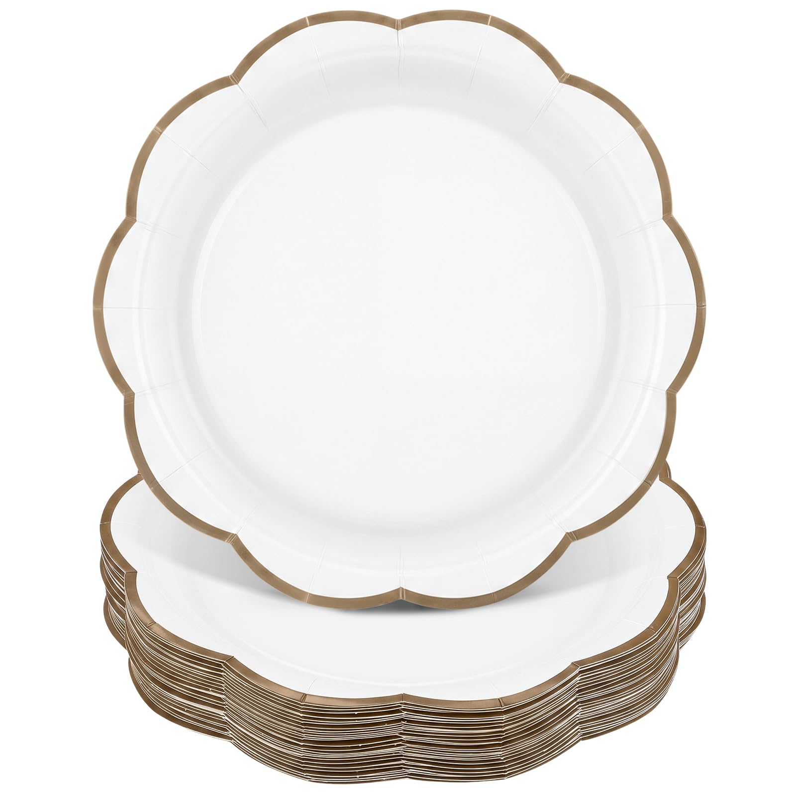 30 Pcs Brown and White Paper Plates 9 In Scalloped Fall Plates Disposable