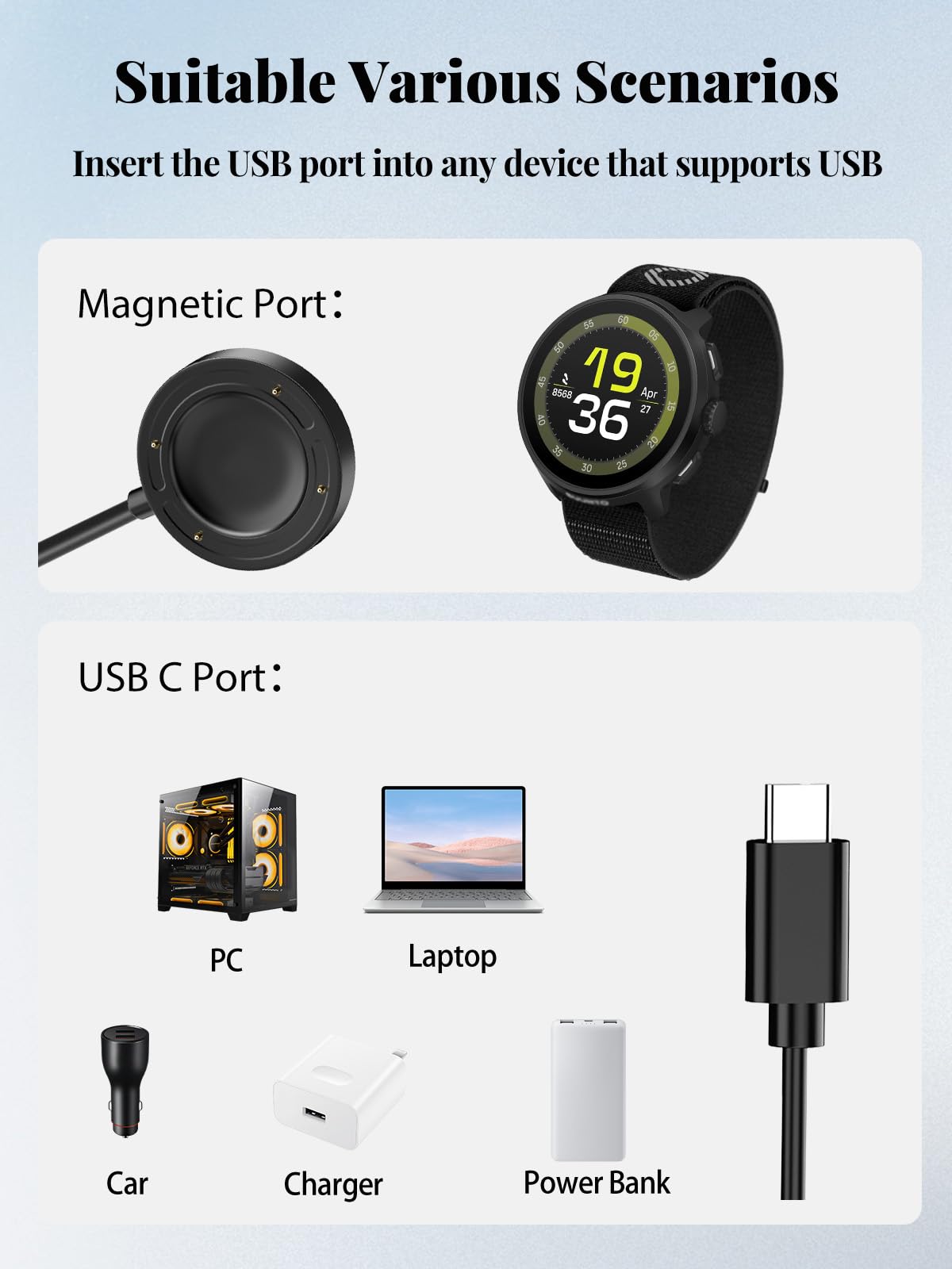 Yystao Cavo Di Ricarica Per SUUNTO RUN – Connettore USB-C Stabile, Resistente E Con Buona Dissipazione Del Calore - 6