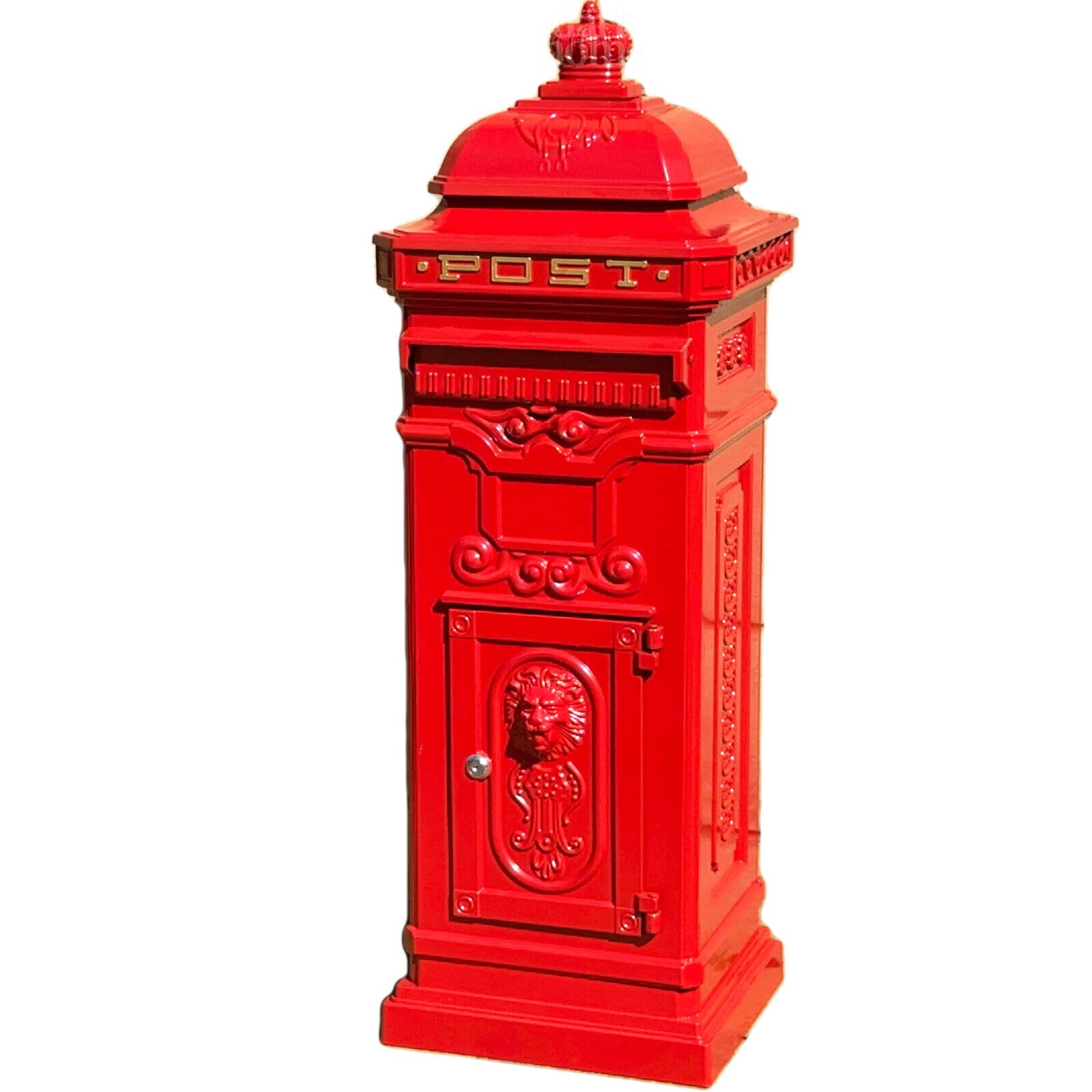 Darthome Red Victorian Post Box 103Cm Antique Aluminium Locking Letter Mail Wedding Card