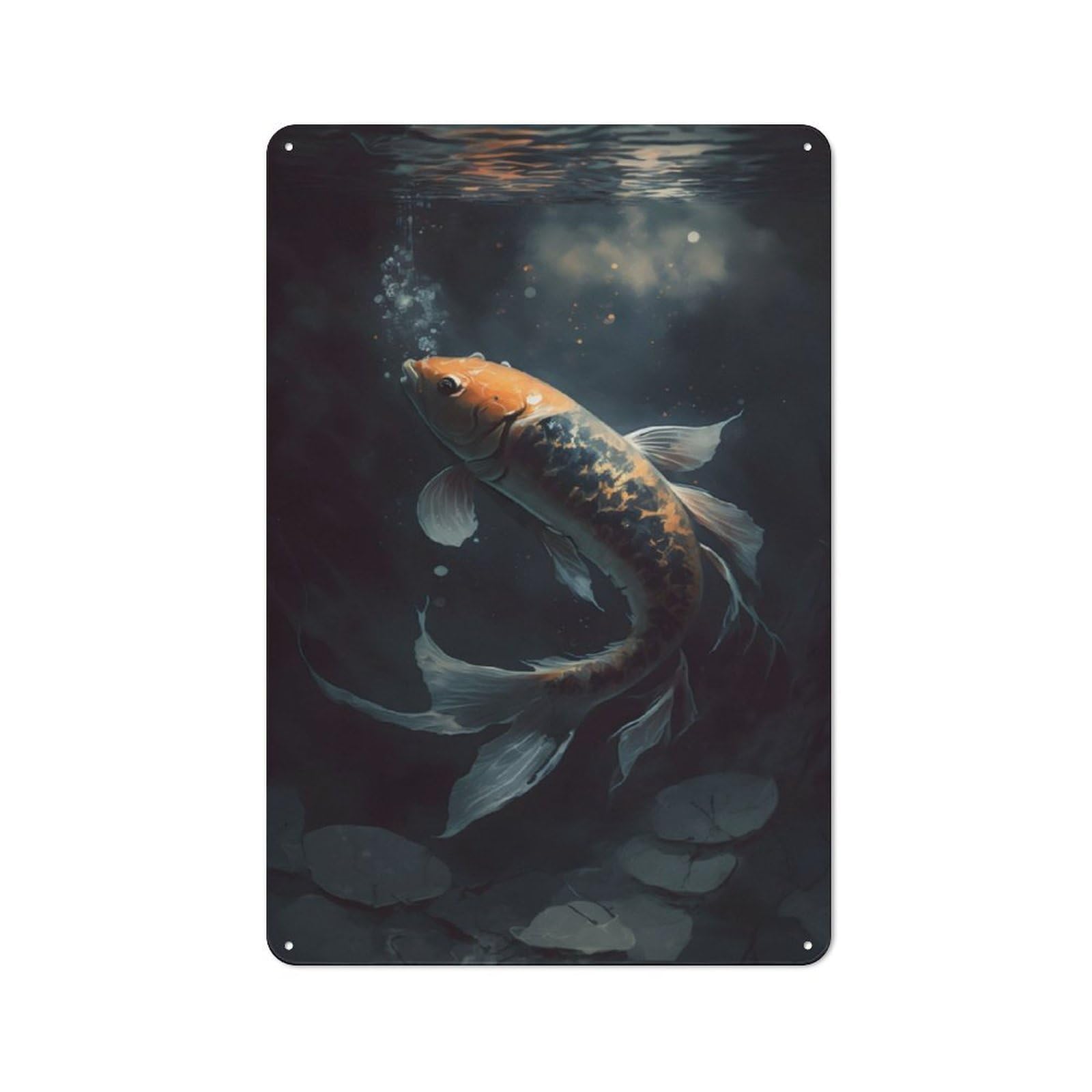 Junmoney Peaceful Koi Fish Swim For Lounge Or Reading Corner, Retro Metal Plaque 30X20cm, For Vintage Wall Decor Fans, For Metal Sign Collectors