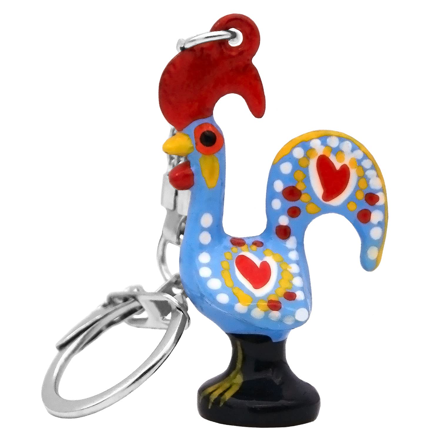 Galos Good Luck Portuguese Barcelos Rooster Metallic Keychain (Blue) Medium