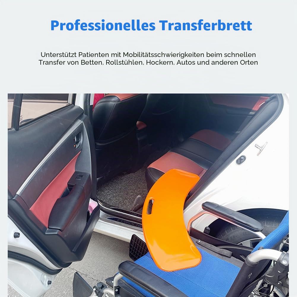 Transferhilfen Rollstuhl Transferbrett Für Rollstuhlfahrer, Patientenschieber Bis 200 Kg, Behinderten Rutschbrett Für Rollstuhlfahrer Patientenlifter, Senioren Im Bett Auto Rollstuhl Toilette (Orange)