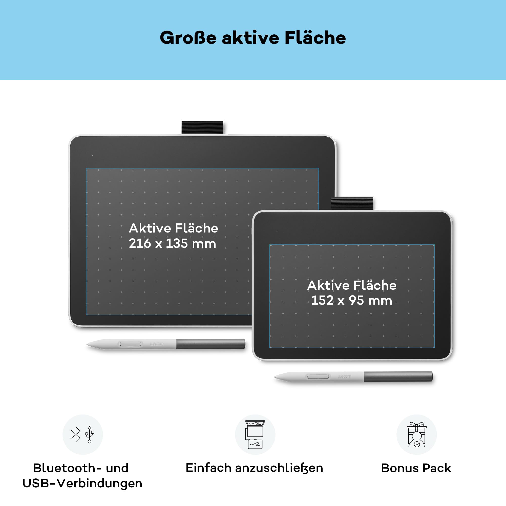 Wacom One M Stifttablett inkl. batterielosem EMR-Stift, Bluetooth-Verbindung, für Windows, Mac, Chromebook und Android – perfekt für kreative Einsteiger, digitales Zeichnen