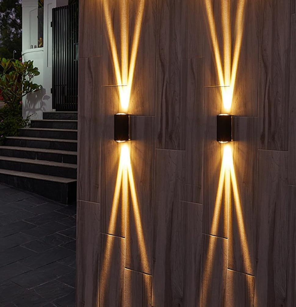 Bofea-Outdoor Waterproof Wall Sconce Black Aluminum Construction with Dual Up/Down LED Lights Black Wall Sconces Outside Wall Lights Ideal for Patio, Garden and Porch Lighting(Three Beams Up And Down)