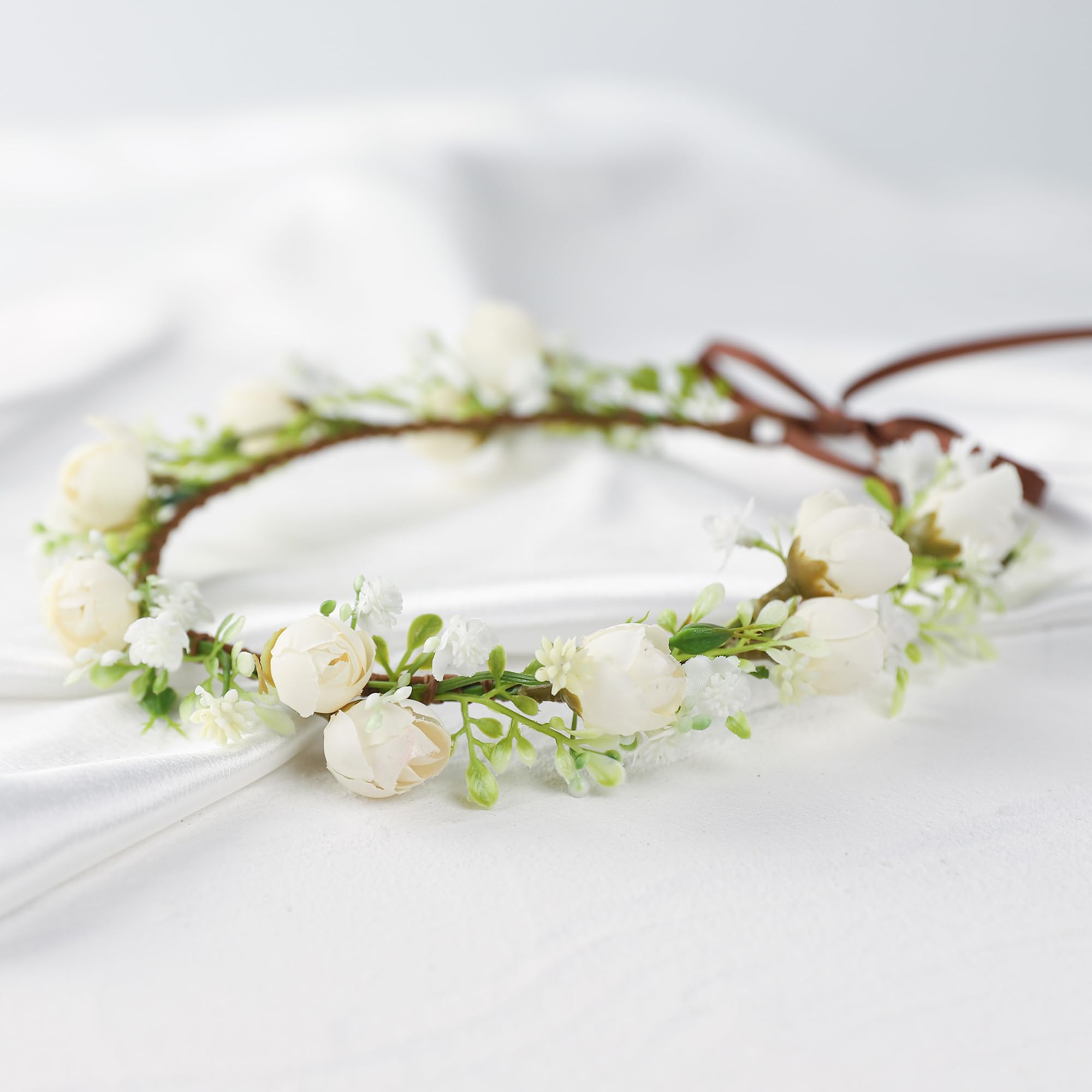 Corona di fiori fatta a mano per donne, fascia floreale, accessorio per capelli per ragazze, accessorio per capelli per spose, cosplay, feste e festival (stile bianco)