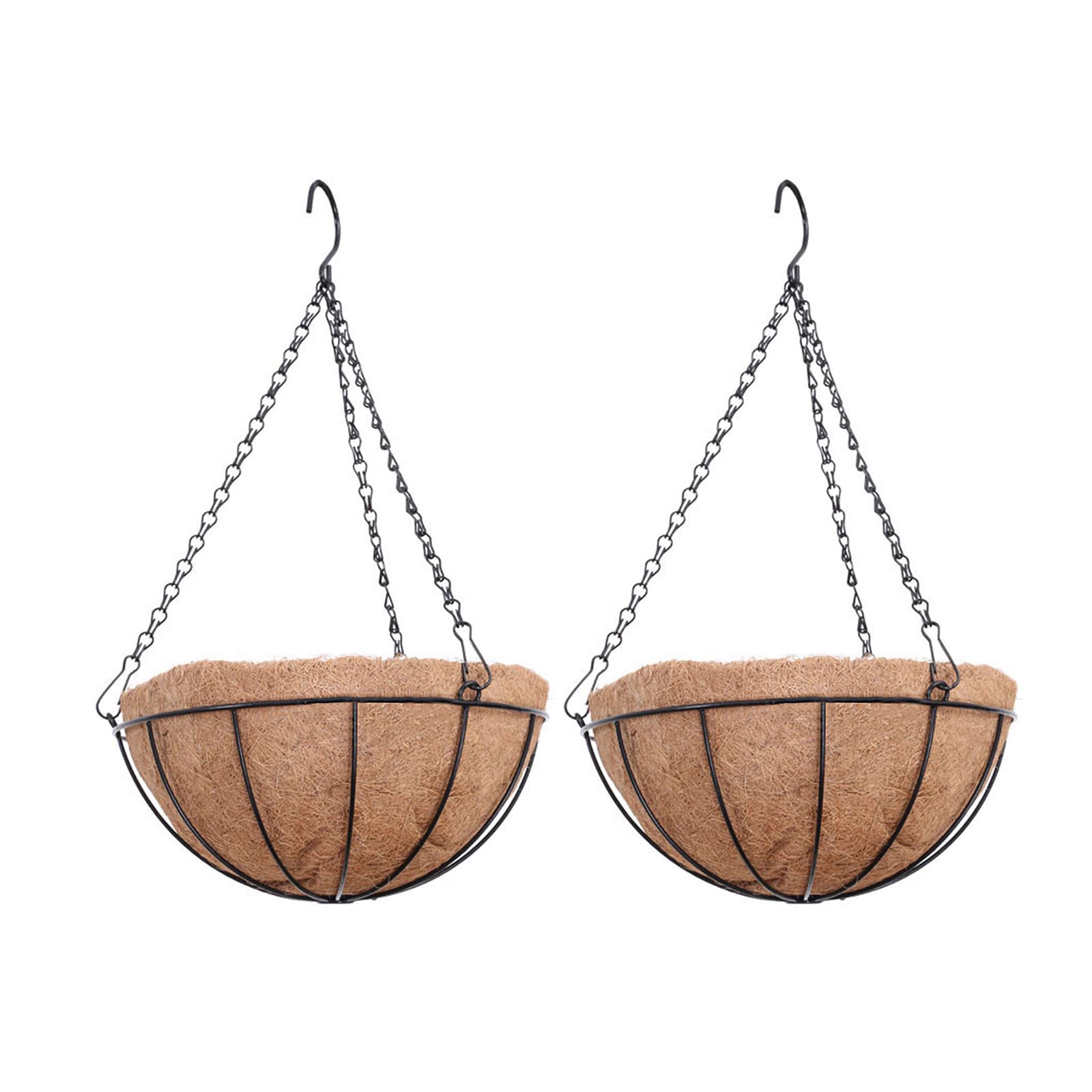 hifrom Garden Hanging Basket with Coco Coir Liner, Plant Basket for Trailing Plants and Flowers, Round Hanging Flower Plant Pot Metal Hanging Basket Frames for Outdoor& Indoor (2 x 12)