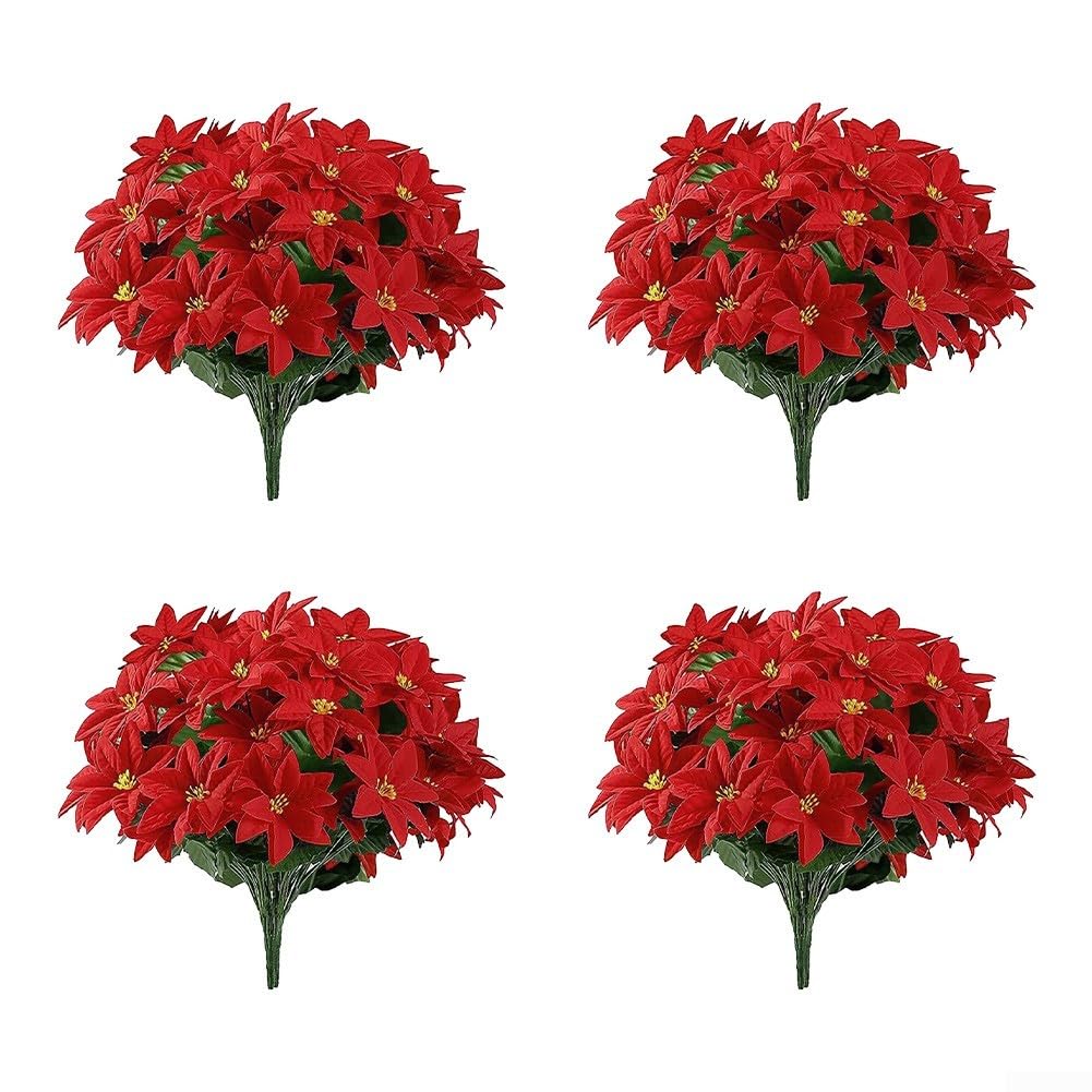 4 rote Weihnachtsblumen für Veranda, Garten, Outdoor-Dekoration