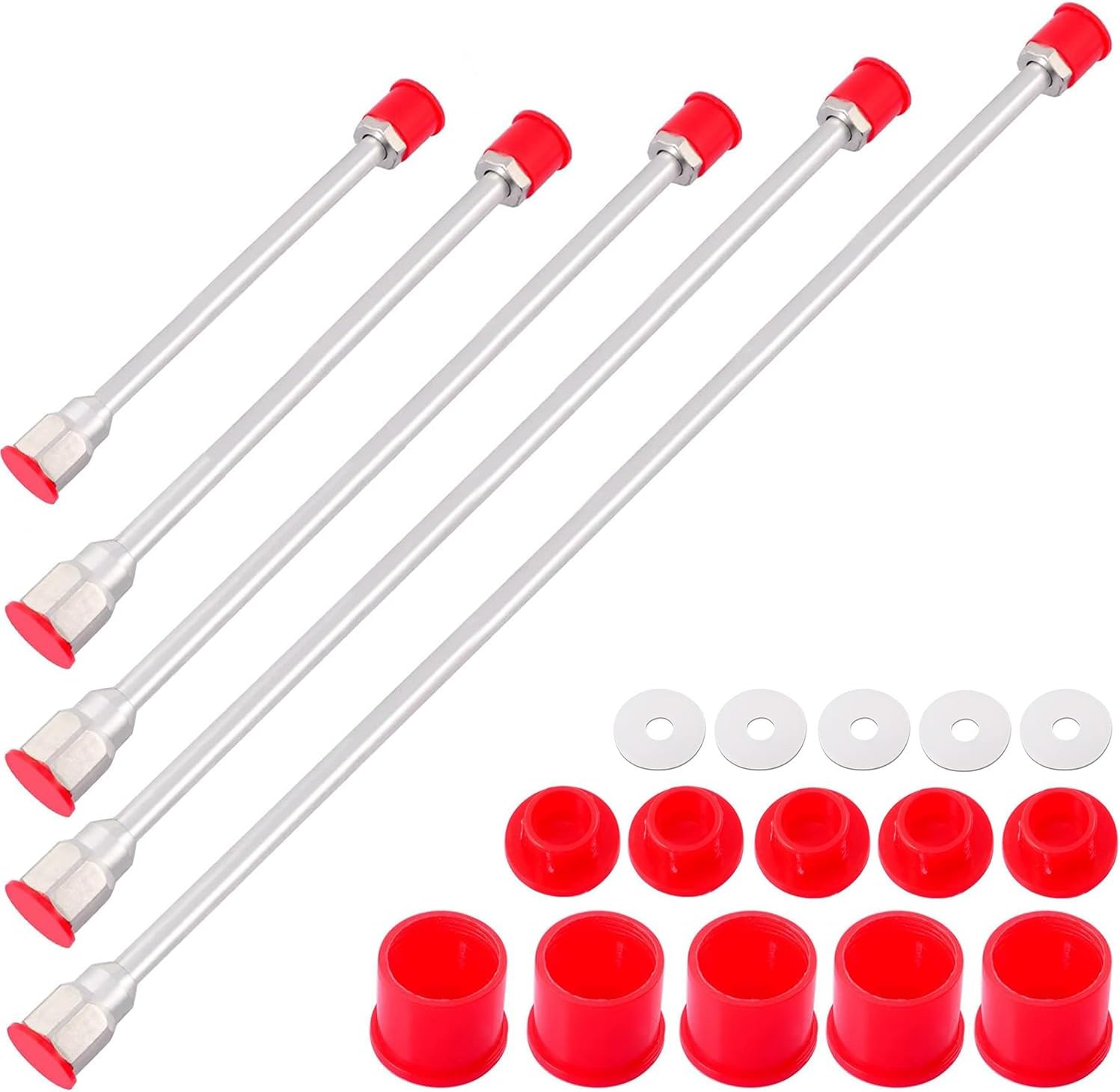 5 Pack Multi-Sizes Airless Paint Sprayer Tip Extension Pole with Red Guard, Spray Gun Tip Extension Rod (20CM/30CM/50CM/75CM/100CM)