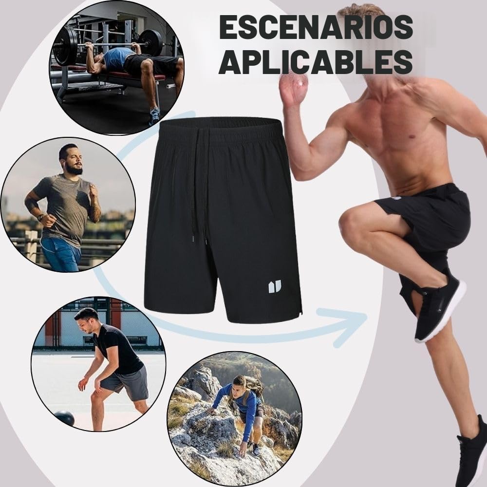 Paquete de 5 pantalones cortos de correr para hombre, de secado rápido, pantalones cortos deportivos con bolsillos y cintura elástica