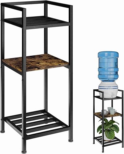 Soporte dispensador de agua de 5 galones, soporte para jarra de agua de metal negro con madera de 3 niveles de 32 pulgadas, soporte para botella de