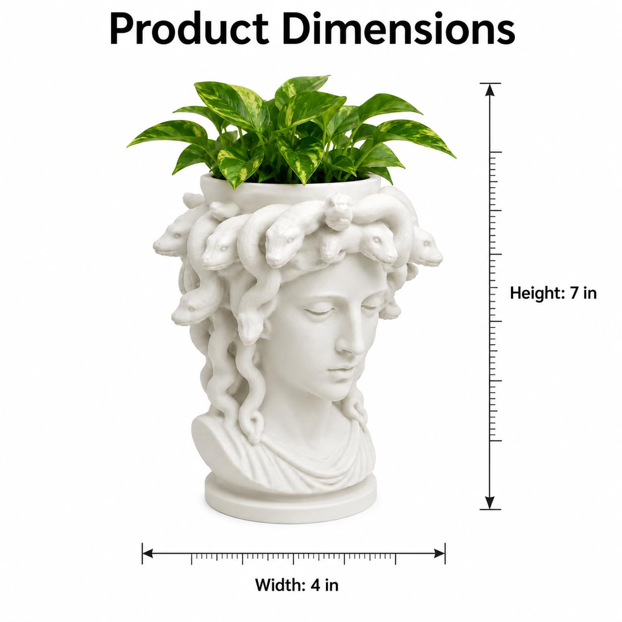 Vaso da fiori a forma di testa di Medusa, statua della dea greca, vaso estetico bianco per piante da interno, piante grasse ed edera, busto mitologico, decorazione per la casa per scaffale, scrivania