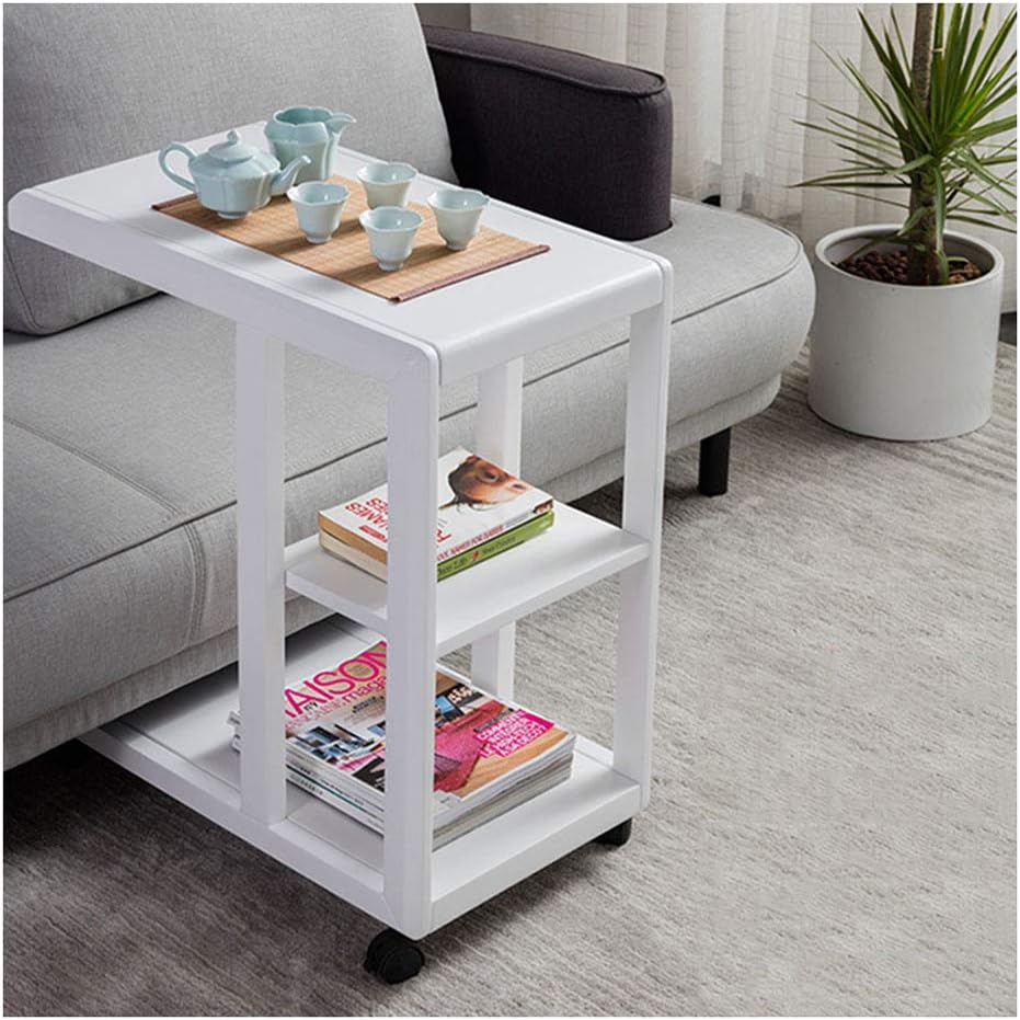 Dental Cart Assembled Beauty Trolley Multifunctional Movable Rack Living Room Sofa Side Table High-Grade Rubber Wood Medical Cart 3-Layer Storage (White)