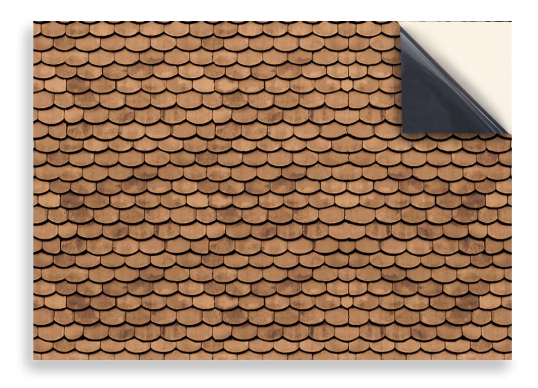 Stick And Go Brown Stick & Go Repositionable Self Adhesive Dolls House Wallpaper 1:12 Scale (1 Sheet) - Scallop Roof Tiles - No. 92
