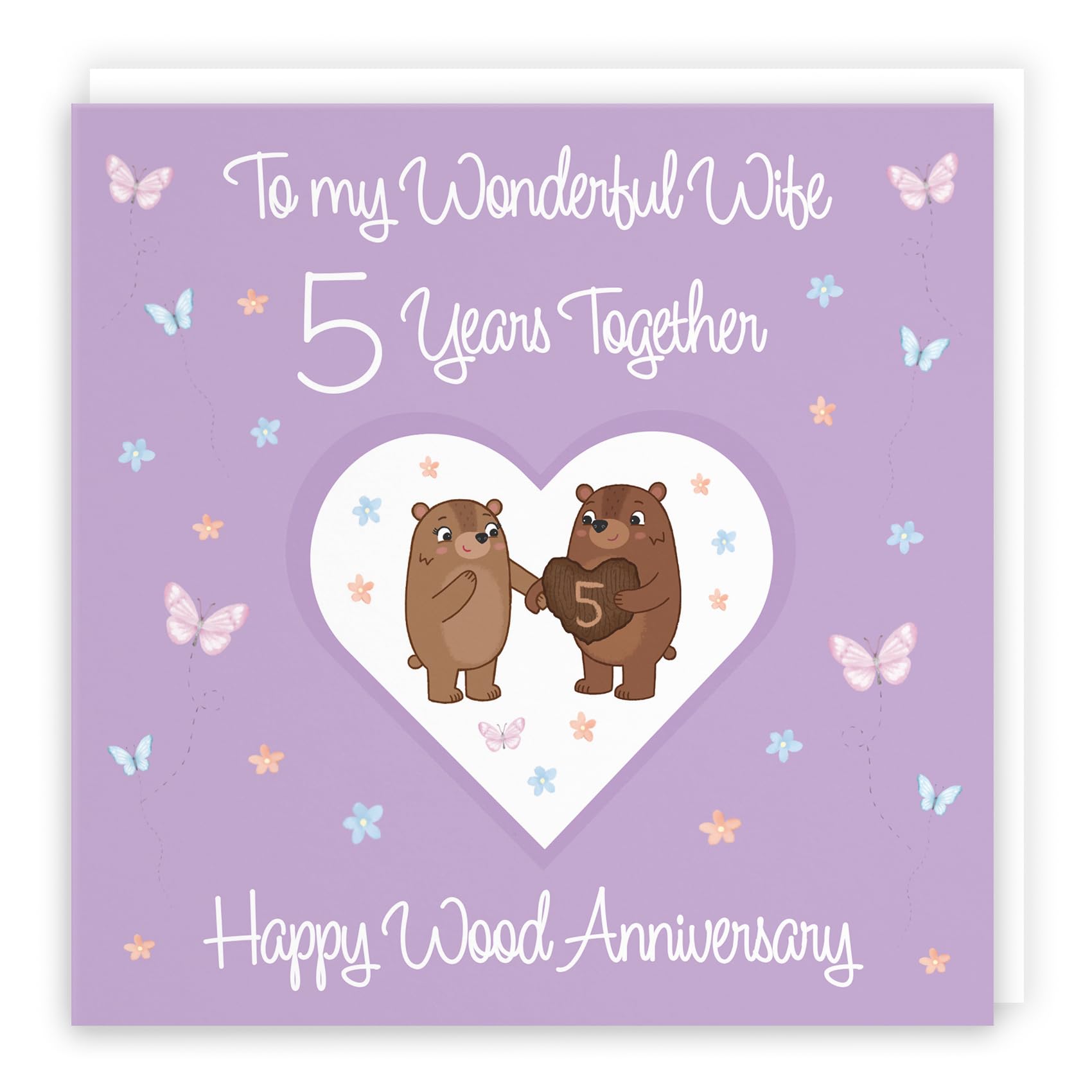 Hunts England - Wife 5th Anniversary Card - 5 Years - Wood Anniversary - Romantic Meadows - Fun Card - Fifth Anniversary Card For Wife