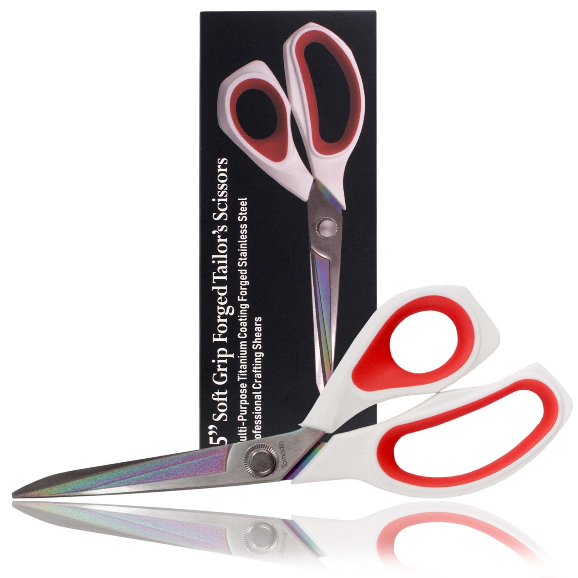 Ciseaux de couture JubileeYarn 24,1 cm en acier inoxydable titane pour tissu blanc rouge