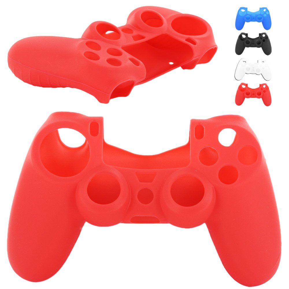 Skque® Soft Silicone Skin Case Cover for Sony PlayStation 4 PS4 Controller, Red